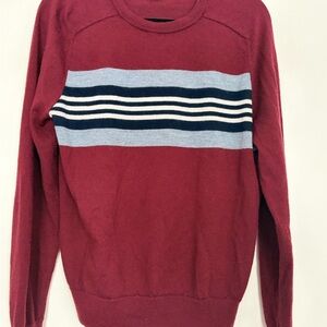 Brooks Brothers Men's Maroon Sweater with Stripes 100% Merino Wool